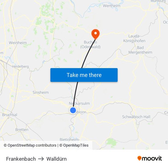 Frankenbach to Walldürn map