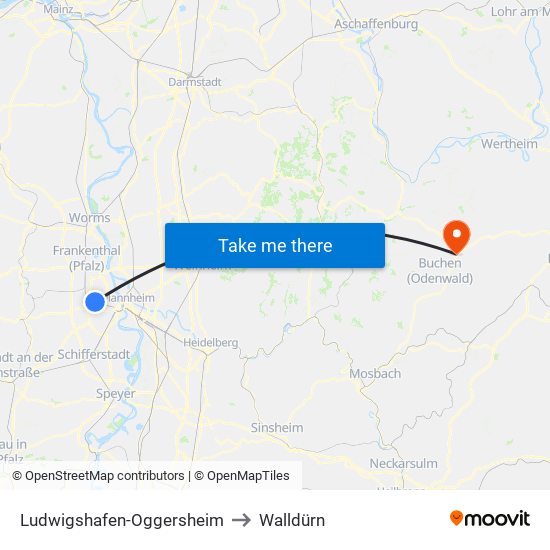 Ludwigshafen-Oggersheim to Walldürn map