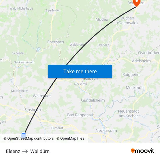 Elsenz to Walldürn map