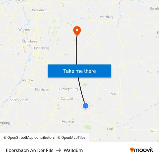 Ebersbach An Der Fils to Walldürn map
