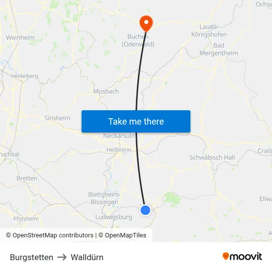Burgstetten to Walldürn map