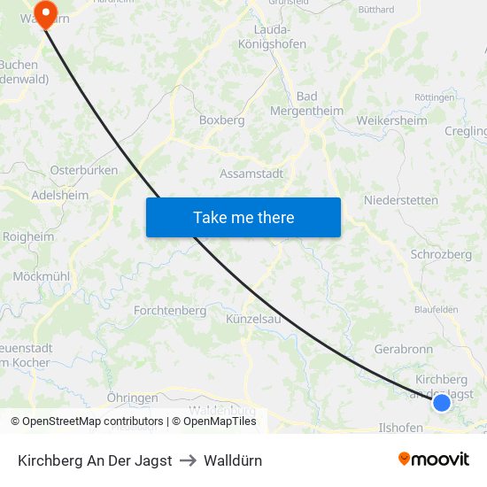 Kirchberg An Der Jagst to Walldürn map