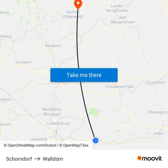 Schorndorf to Walldürn map