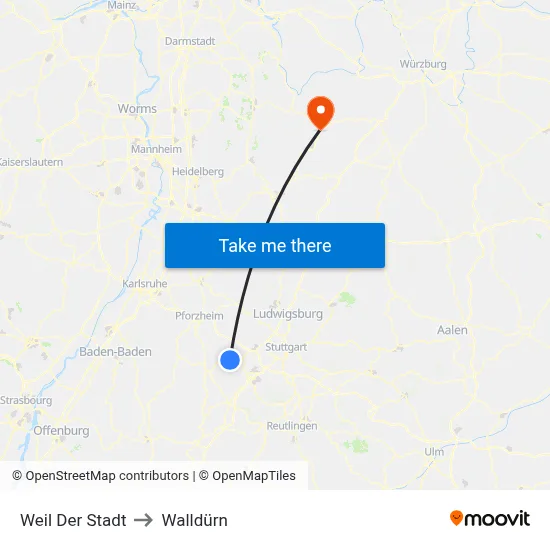 Weil Der Stadt to Walldürn map