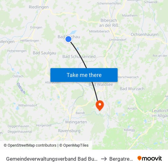 Gemeindeverwaltungsverband Bad Buchau to Bergatreute map