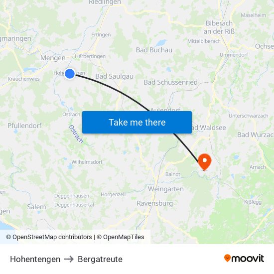 Hohentengen to Bergatreute map