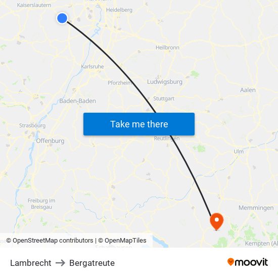 Lambrecht to Bergatreute map
