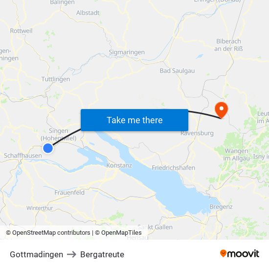 Gottmadingen to Bergatreute map