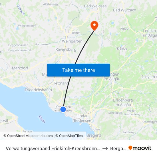 Verwaltungsverband Eriskirch-Kressbronn am Bodensee-Langenargen to Bergatreute map