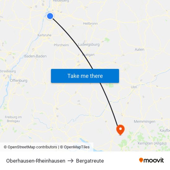 Oberhausen-Rheinhausen to Bergatreute map