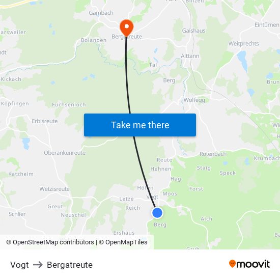 Vogt to Bergatreute map