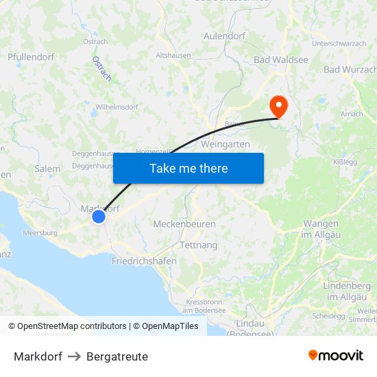 Markdorf to Bergatreute map