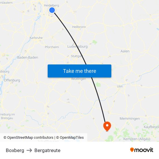 Boxberg to Bergatreute map