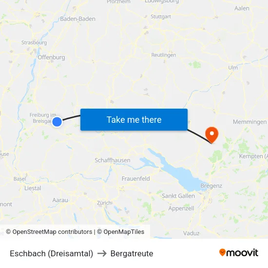Eschbach (Dreisamtal) to Bergatreute map