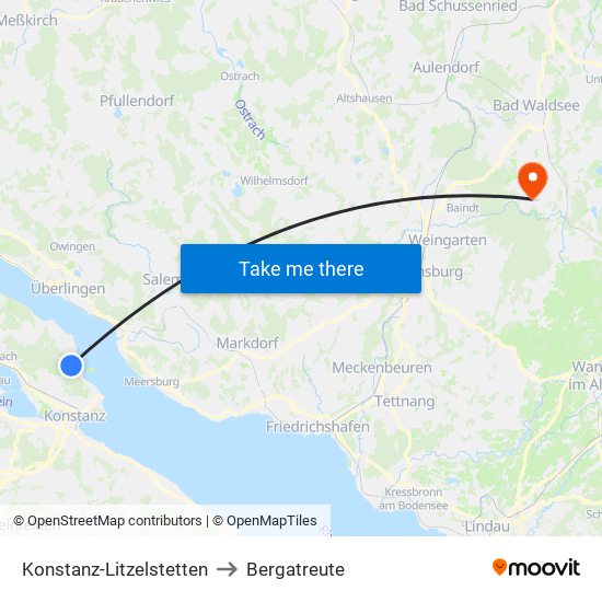 Konstanz-Litzelstetten to Bergatreute map