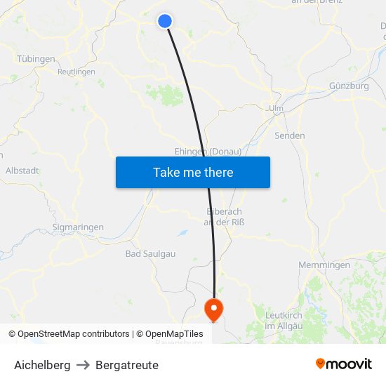 Aichelberg to Bergatreute map
