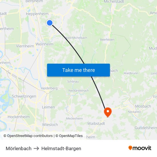 Mörlenbach to Helmstadt-Bargen map