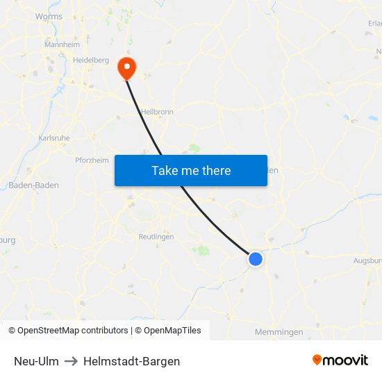 Neu-Ulm to Helmstadt-Bargen map