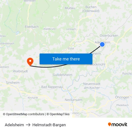 Adelsheim to Helmstadt-Bargen map