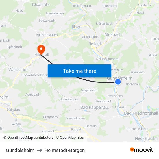 Gundelsheim to Helmstadt-Bargen map