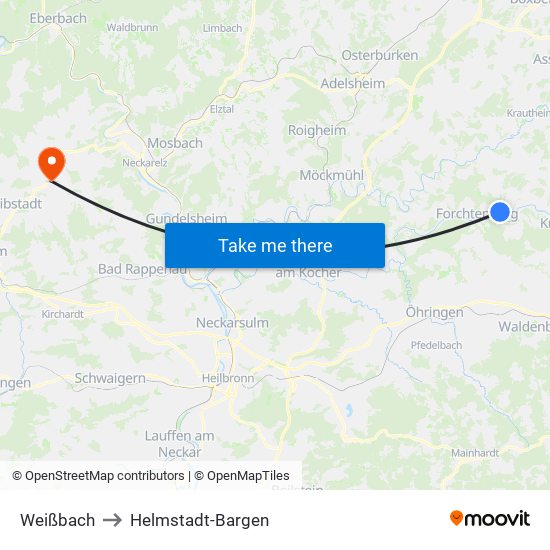 Weißbach to Helmstadt-Bargen map