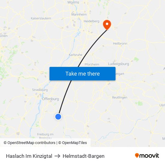 Haslach Im Kinzigtal to Helmstadt-Bargen map