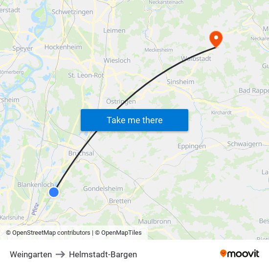 Weingarten to Helmstadt-Bargen map