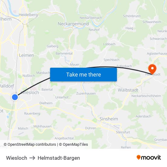 Wiesloch to Helmstadt-Bargen map