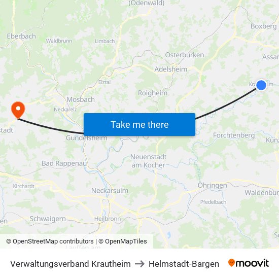Verwaltungsverband Krautheim to Helmstadt-Bargen map
