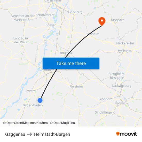 Gaggenau to Helmstadt-Bargen map