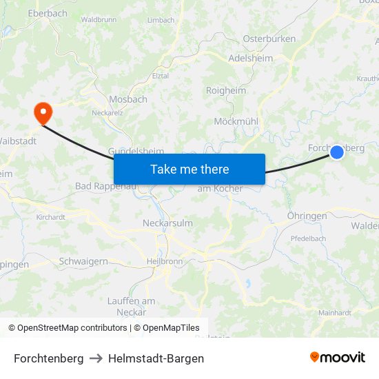 Forchtenberg to Helmstadt-Bargen map