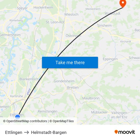 Ettlingen to Helmstadt-Bargen map