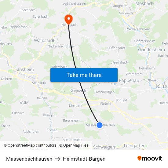 Massenbachhausen to Helmstadt-Bargen map