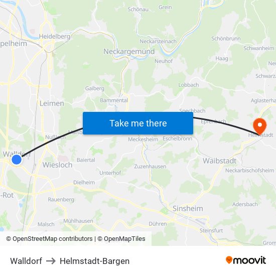 Walldorf to Helmstadt-Bargen map