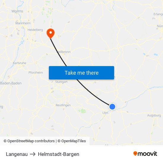 Langenau to Helmstadt-Bargen map