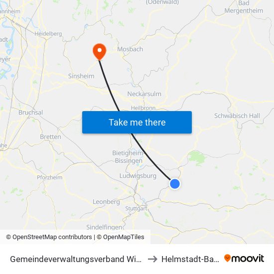 Gemeindeverwaltungsverband Winnenden to Helmstadt-Bargen map