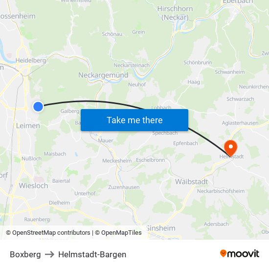 Boxberg to Helmstadt-Bargen map