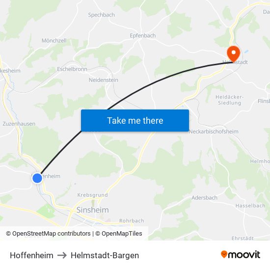 Hoffenheim to Helmstadt-Bargen map