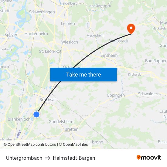 Untergrombach to Helmstadt-Bargen map