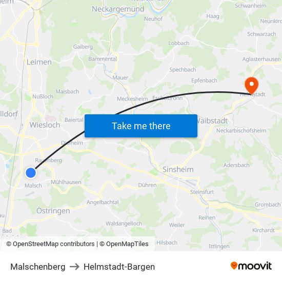 Malschenberg to Helmstadt-Bargen map