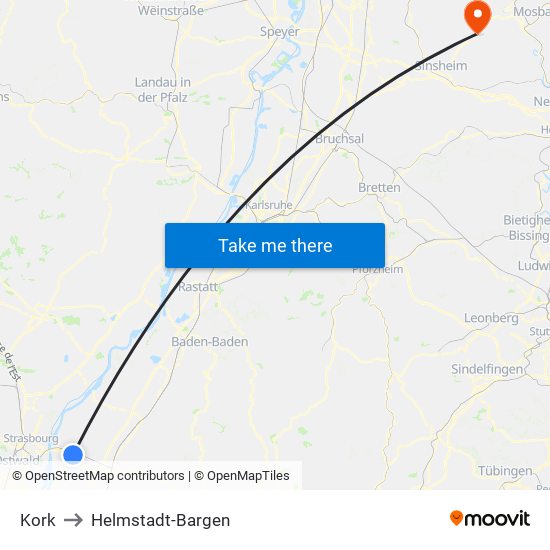 Kork to Helmstadt-Bargen map