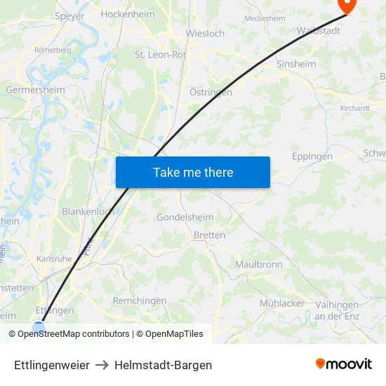 Ettlingenweier to Helmstadt-Bargen map