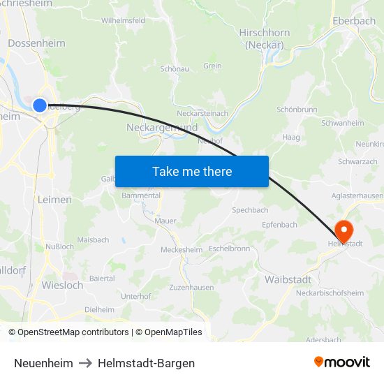 Neuenheim to Helmstadt-Bargen map