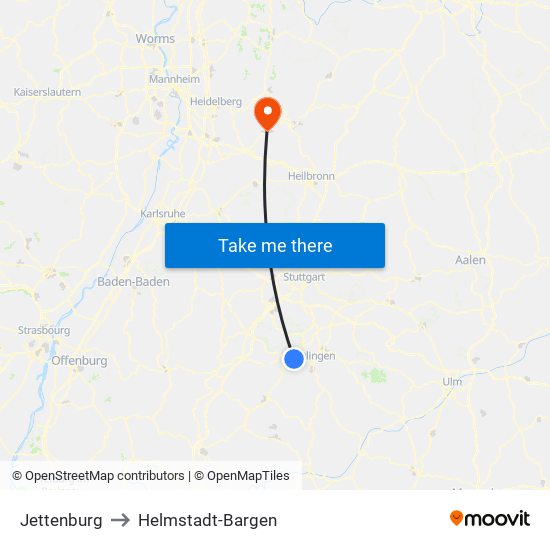 Jettenburg to Helmstadt-Bargen map