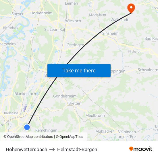 Hohenwettersbach to Helmstadt-Bargen map