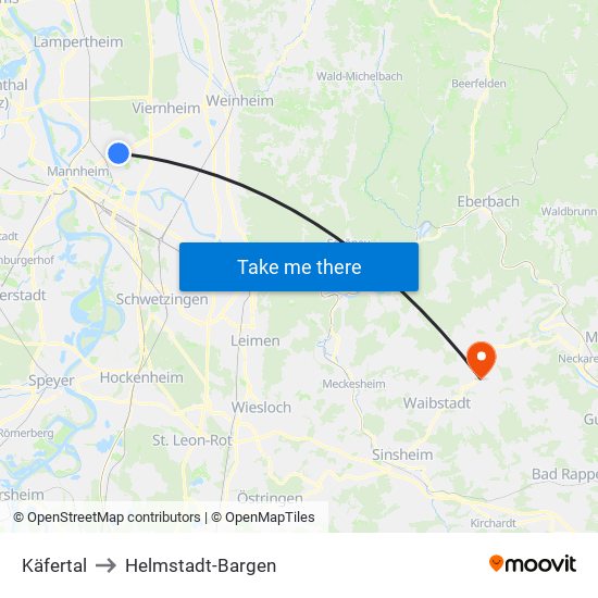 Käfertal to Helmstadt-Bargen map