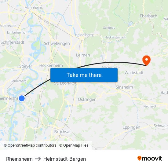 Rheinsheim to Helmstadt-Bargen map