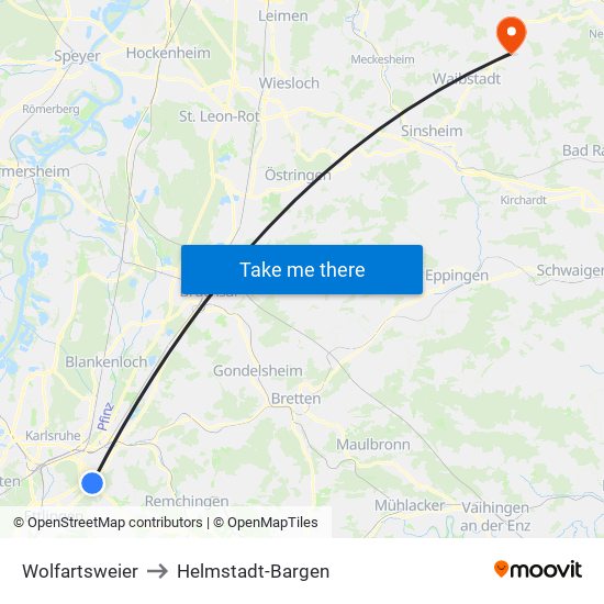 Wolfartsweier to Helmstadt-Bargen map