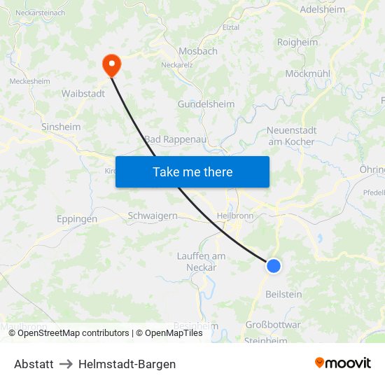 Abstatt to Helmstadt-Bargen map