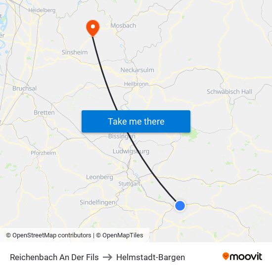Reichenbach An Der Fils to Helmstadt-Bargen map
